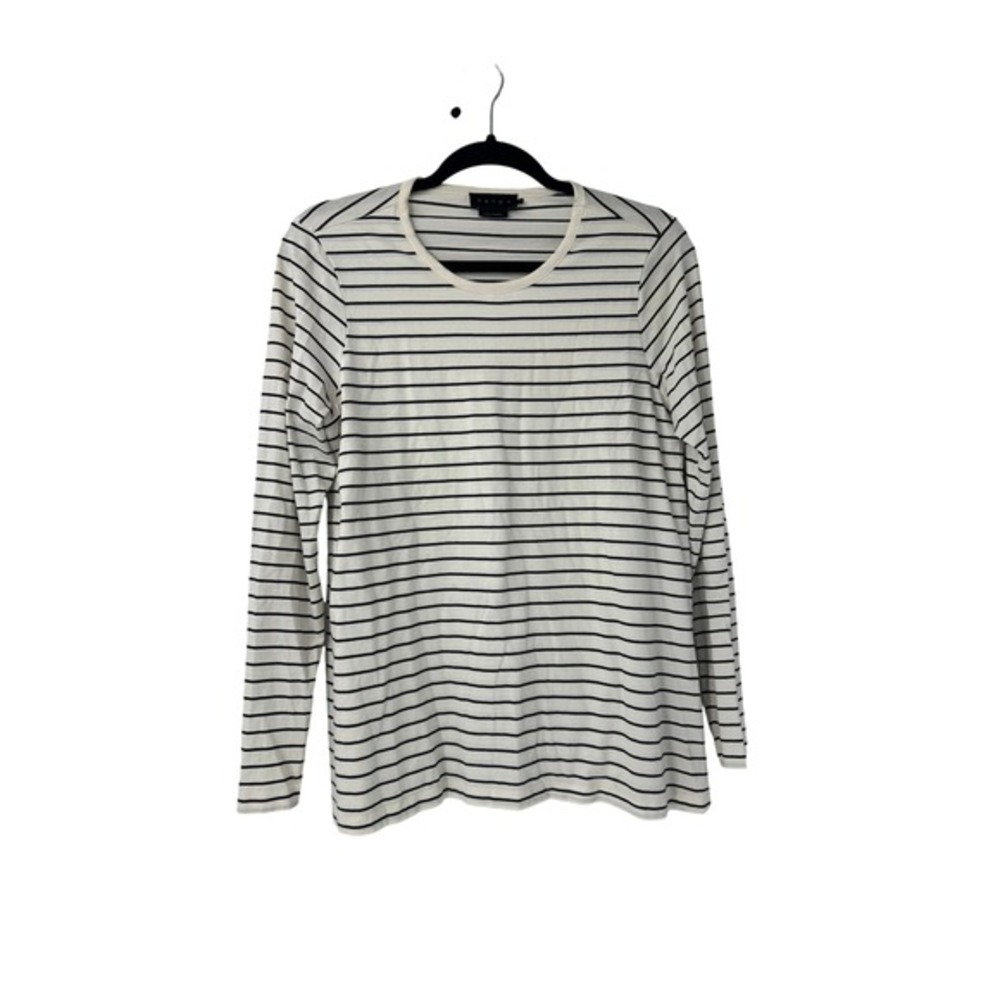 Hatch Womens Striped Organic Cotton Long Sleeve Maternity Tee Ivory Black Size 1
